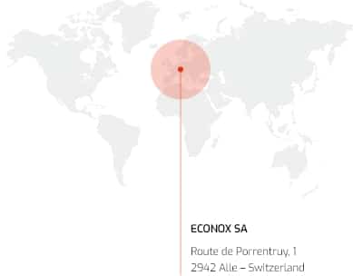 Carte du monde situant Econox SA, Route de Porrentruy 1, 2942 Alle, Suisse