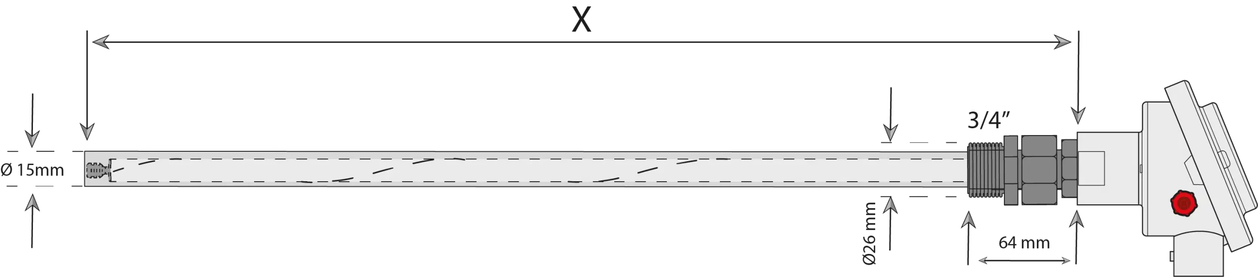 Sonde à oxygène CarboProbe HT, plan coté